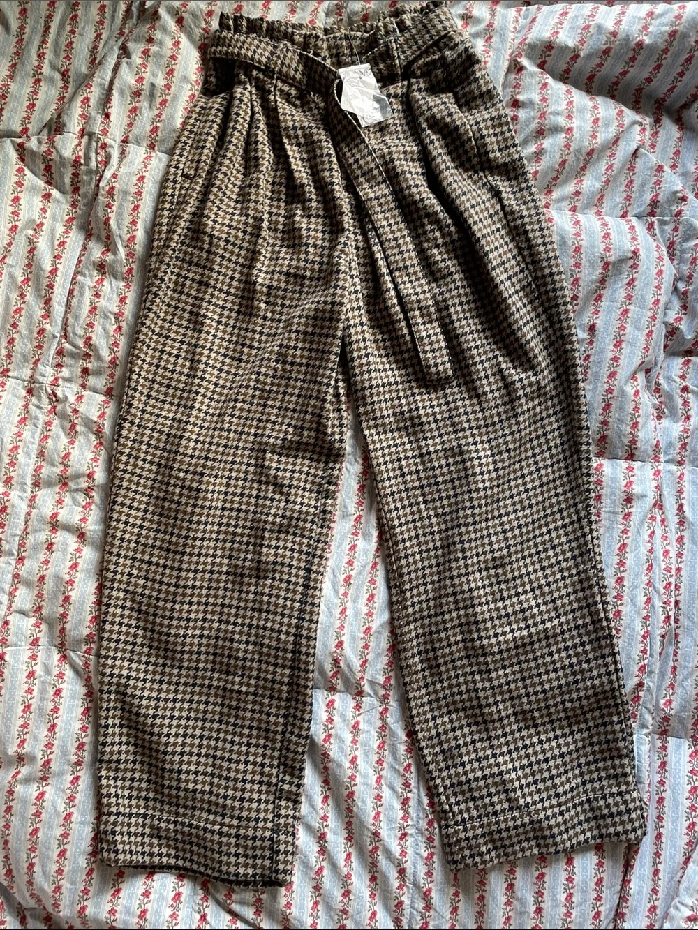 Free People Maryam Wide leg Brown Houndstooth trouser pants